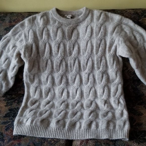 Long, cable knit sweater, light brown, petite sleeves, SP, H&M, wool, mohair - Picture 1 of 9